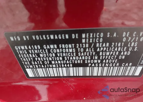 2017 Volkswagen Jetta 1.4T S from USA, damaged, VIN 3VW2B7AJ7HM219448